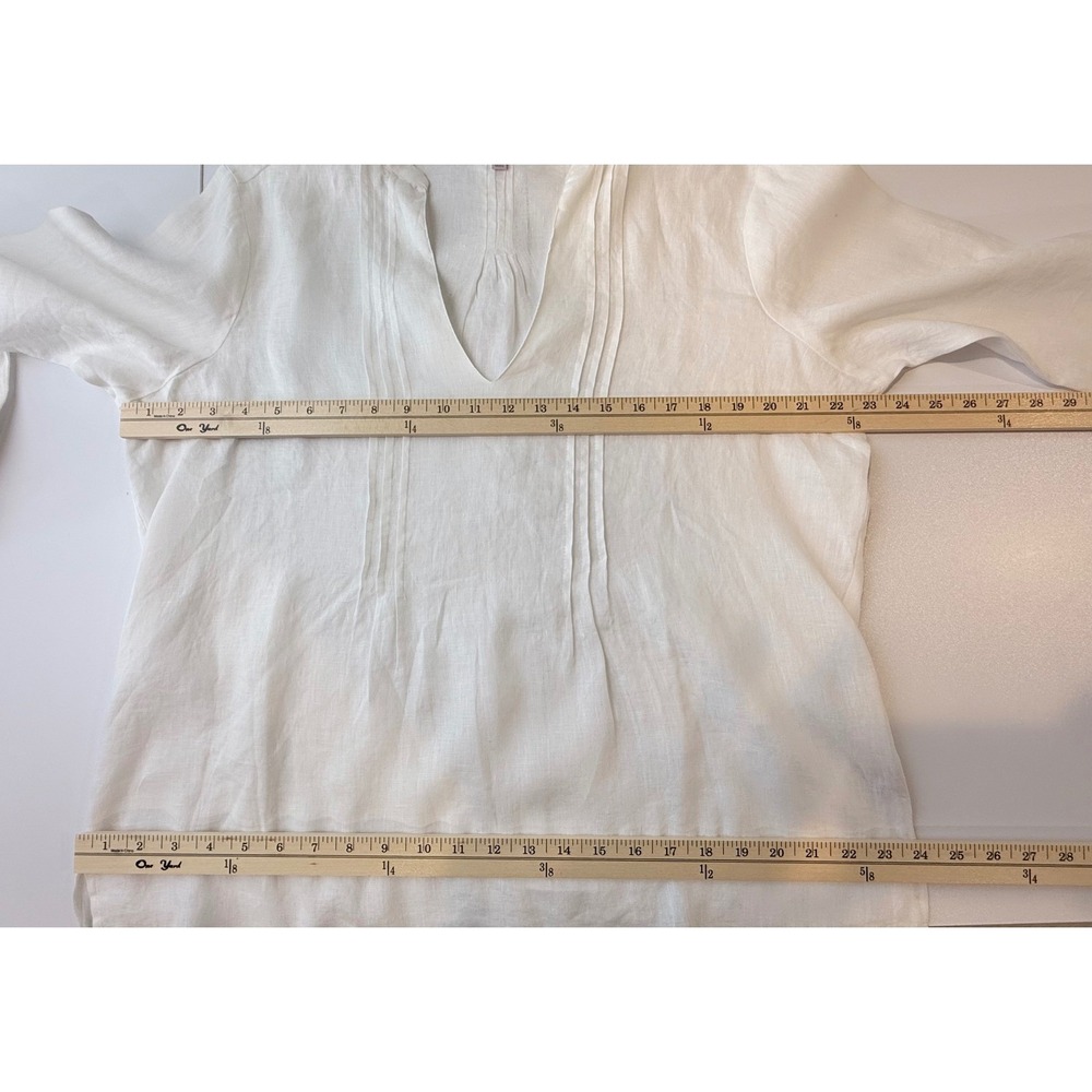 Hanna G Linen Tunic Blouse Womens XL White V-Neck Pintuck Coastal Minimalist - Picture 6 of 11